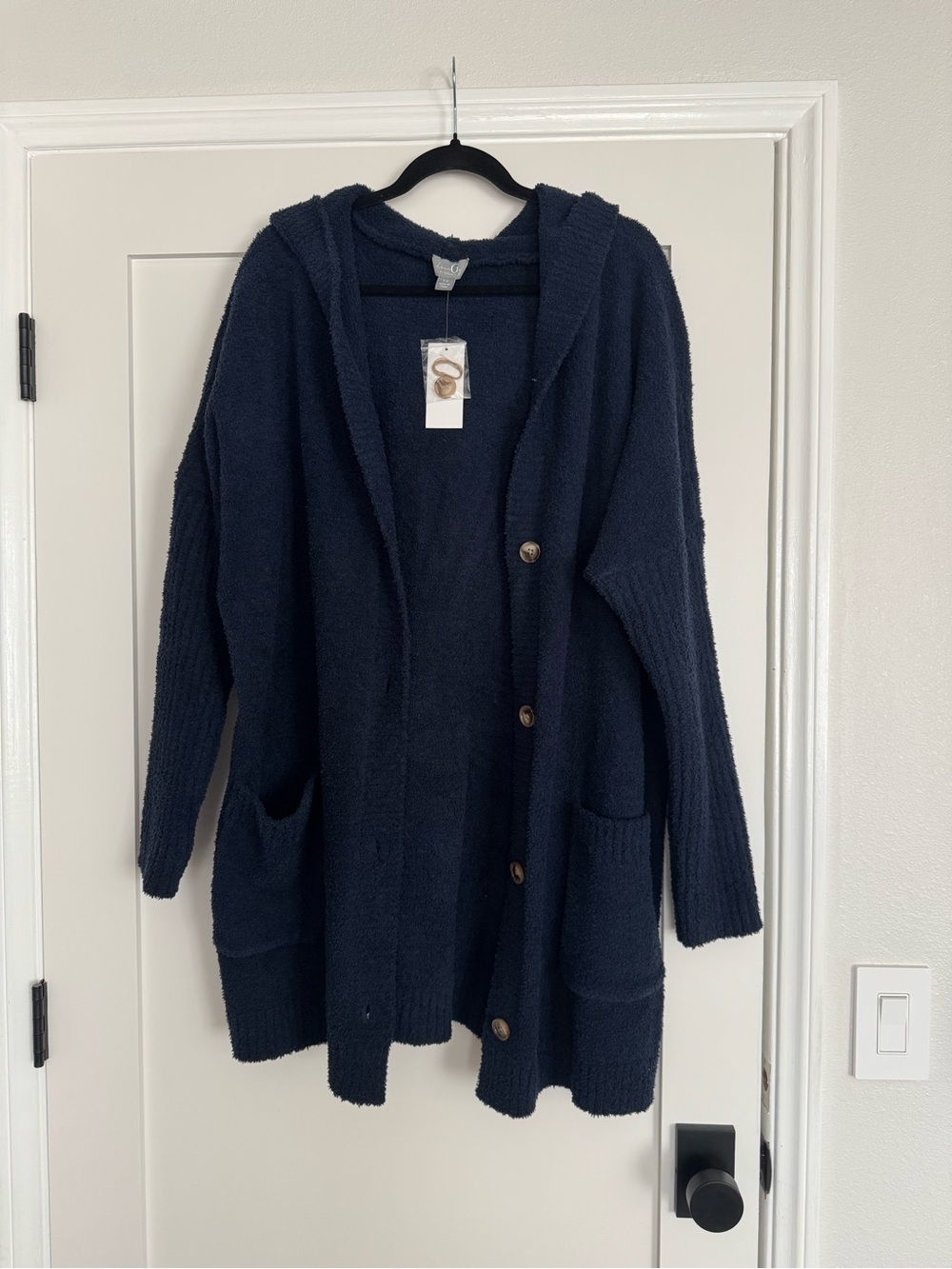 G by Giuliana Navy Hooded Button-Front Cardigan | Size 1X